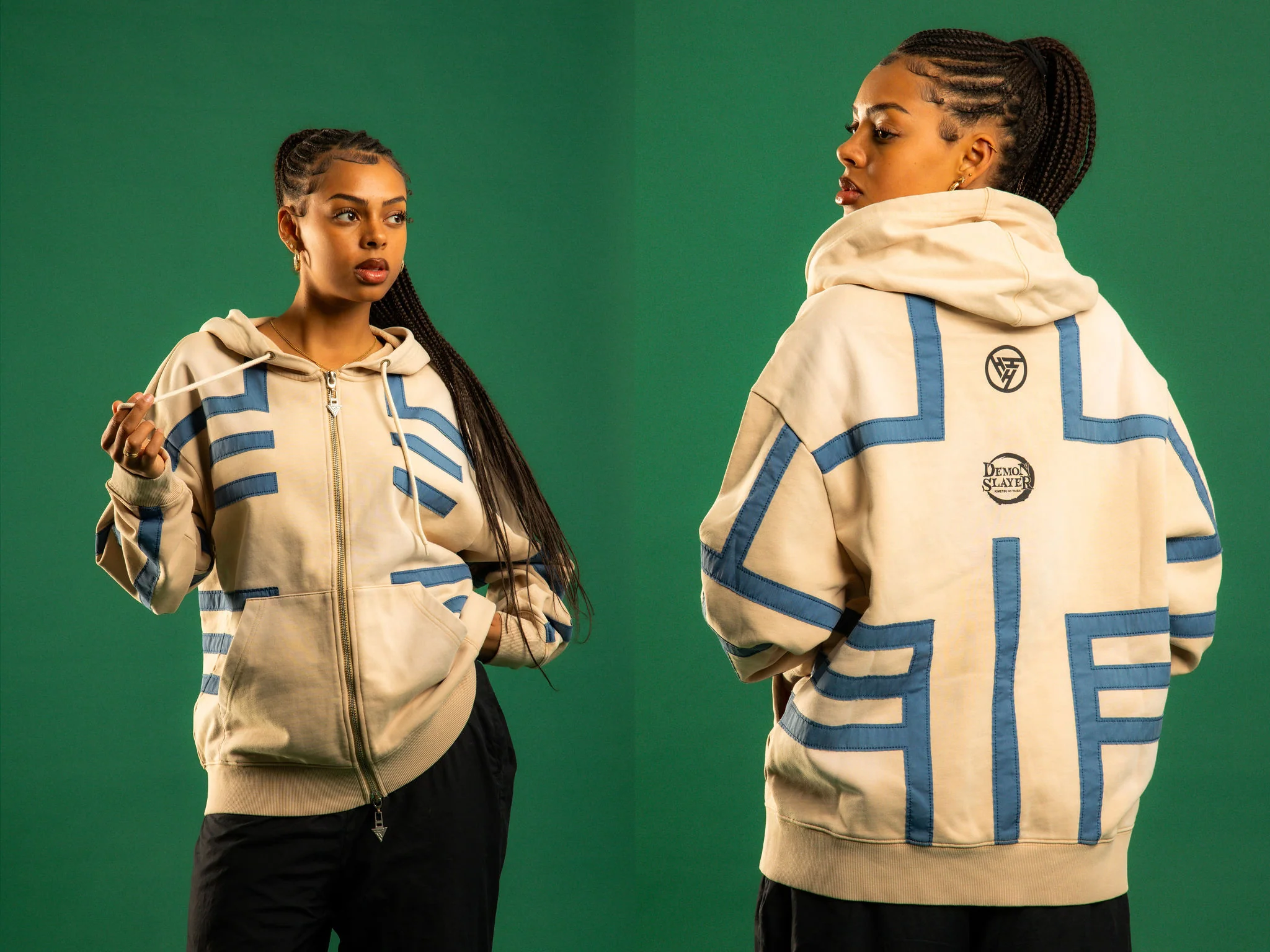 DEMON SLAYER AKAZA ZIP UP HOODIE (CREAM)