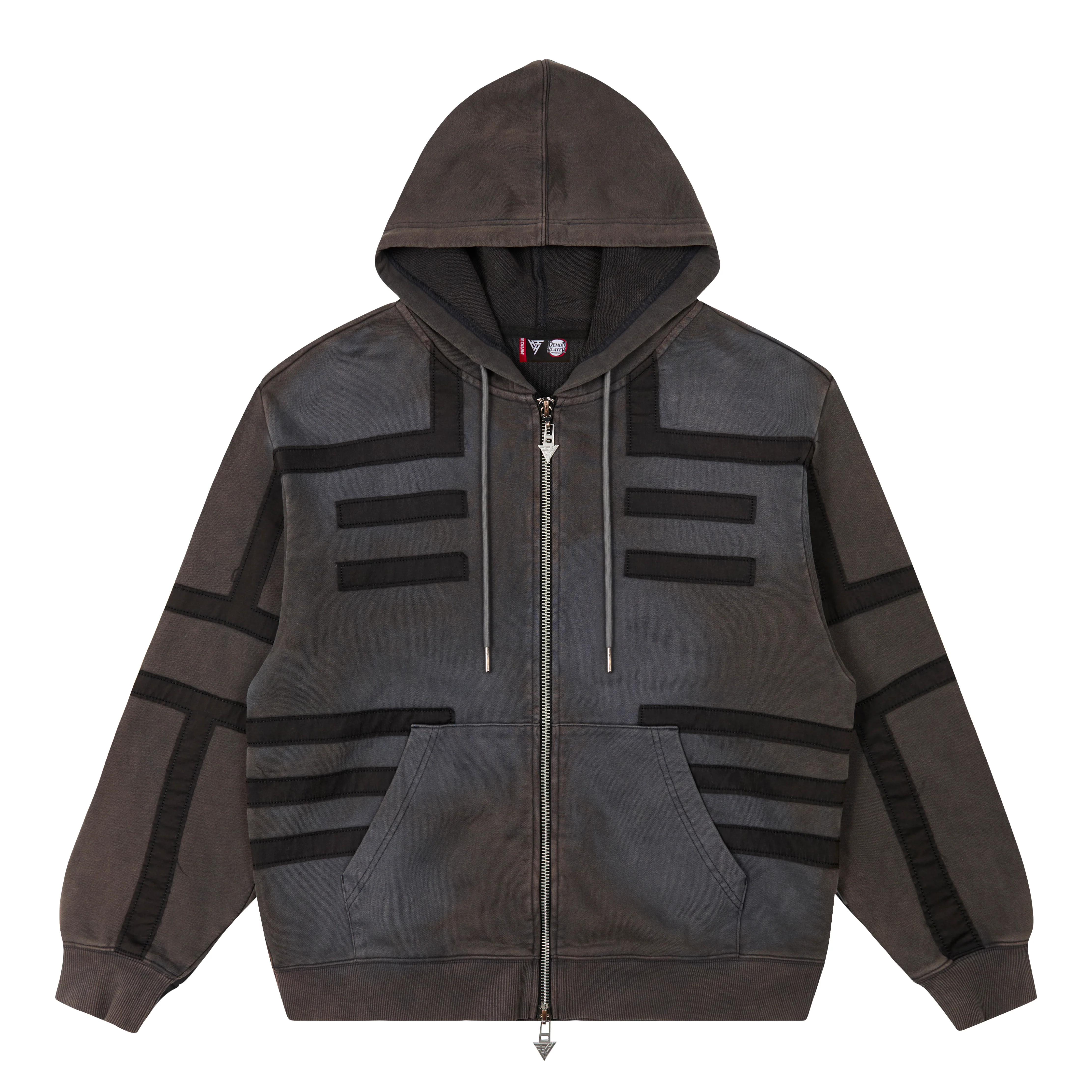 DEMON SLAYER AKAZA ZIP UP HOODIE (WASHED BLACK)