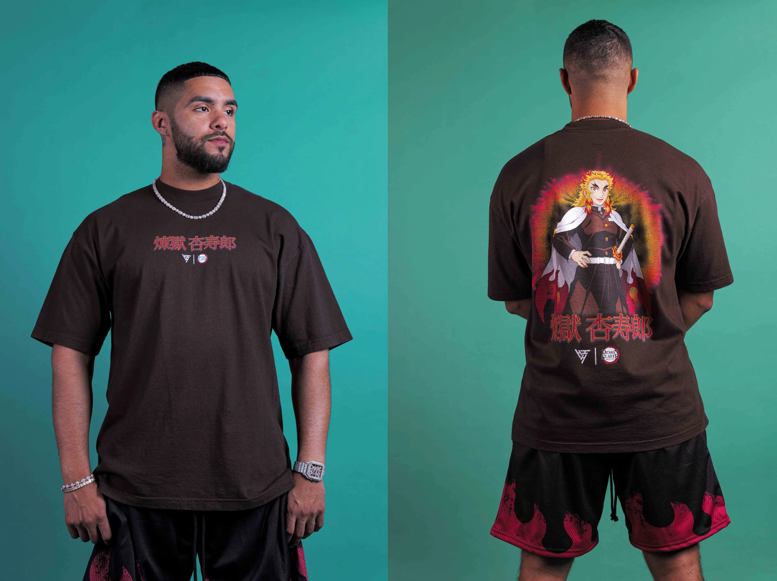 DEMON SLAYER RENGOKU AIR BRUSH SHIRT (CHOCOLATE)